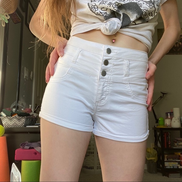 Pants - White High Waisted Shorts